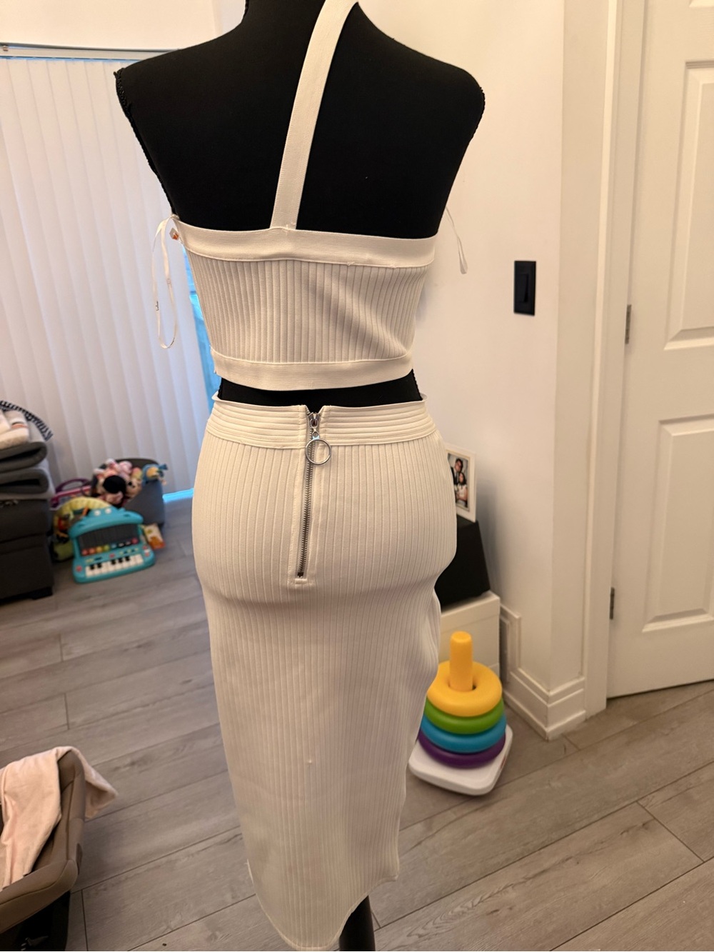 Lulu's White Ribbed Asymmetrical Two-Piece Set - Picture 2 of 2